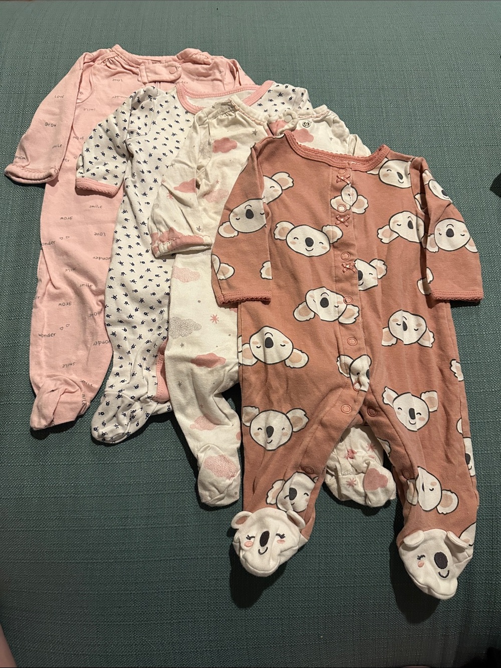 Carter's Pink & Cream Koala Footed Baby One-Piece Set - 4 Pack 3 month bundle